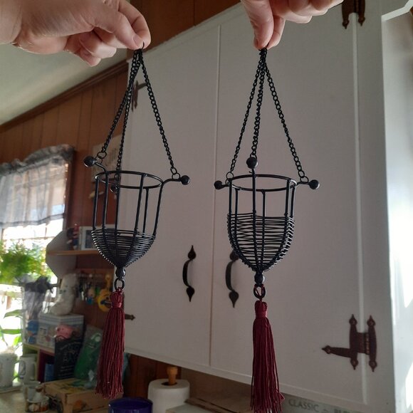 19th Century Ornate Tealight Hanging Lanterns - Wrought Iron, Set of 2 - Picture 1 of 12
